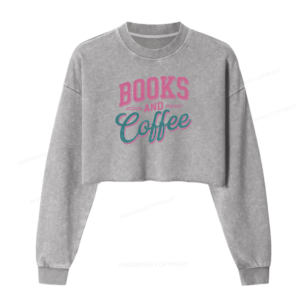 Pagewings Books And Coffee Washed Crop Sweatshirt