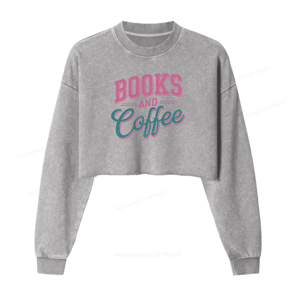 Pagewings Books And Coffee Washed Crop Sweatshirt
