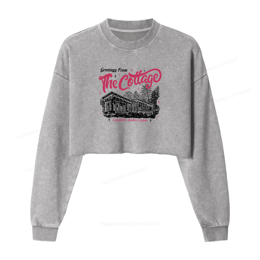 Pagewings Greetings From The Cottage Washed Crop Sweatshirt
