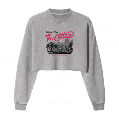 Pagewings Greetings From The Cottage Washed Crop Sweatshirt