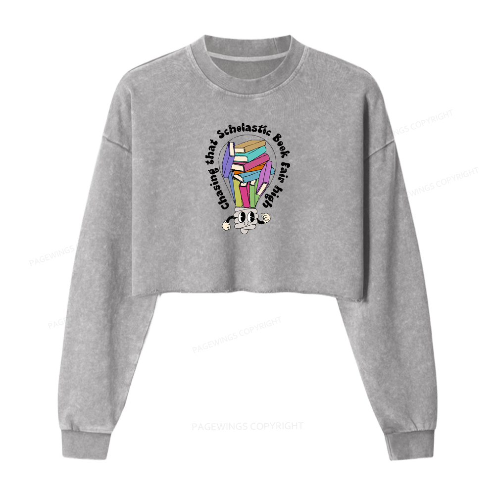 Pagewings Chasing That Scholastic Book Fair High Washed Crop Sweatshirt