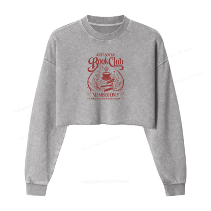 Pagewings Anti Social Book Club Shirt Washed Crop Sweatshirt