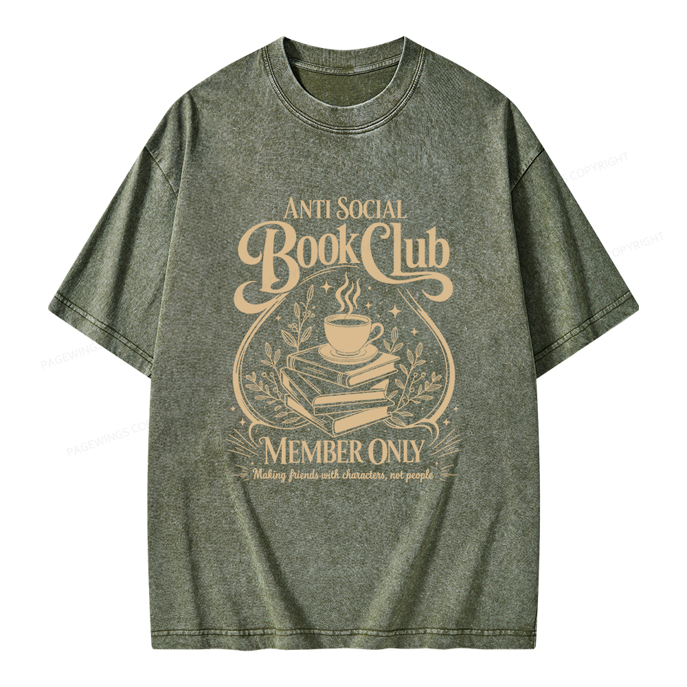 Pagewings Anti Social Book Club Unisex Washed T-shirt