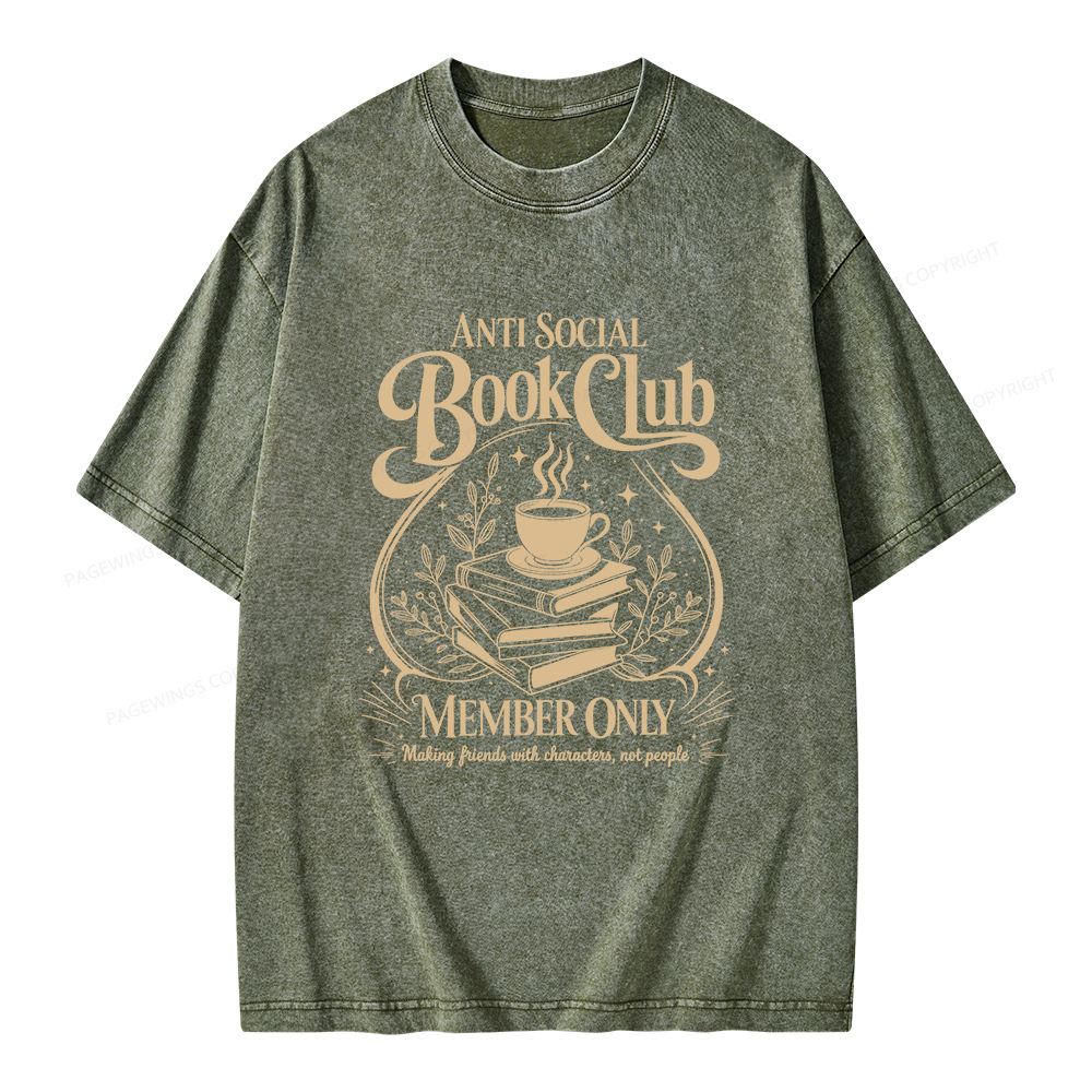 Pagewings Anti Social Book Club Unisex Washed T-shirt