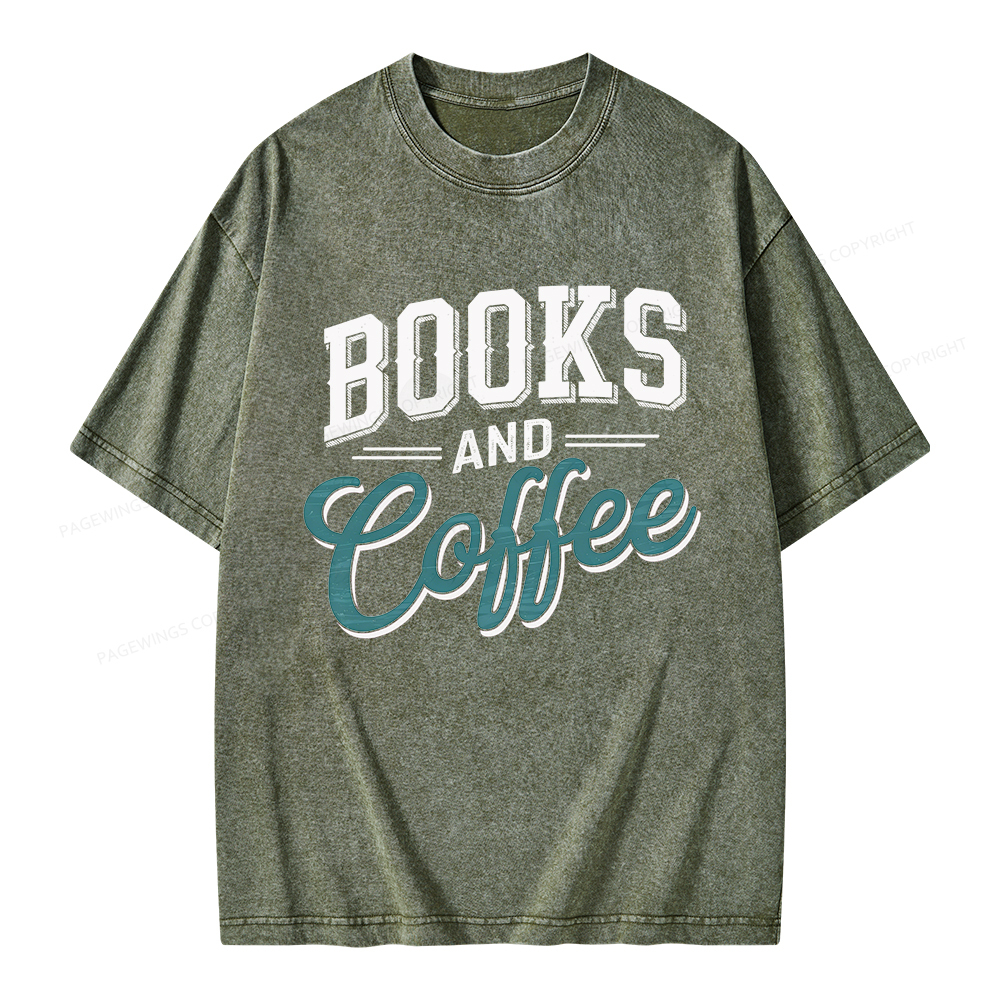 Pagewings Books And Coffee Unisex Washed T-shirt