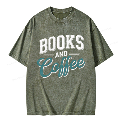 Pagewings Books And Coffee Unisex Washed T-shirt