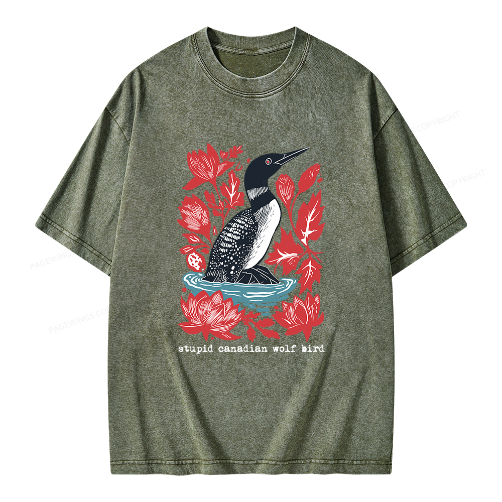 Pagewings Stupid Canadian Wolf Bird Unisex Washed T-shirt
