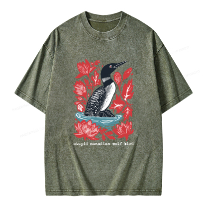 Pagewings Stupid Canadian Wolf Bird Unisex Washed T-shirt