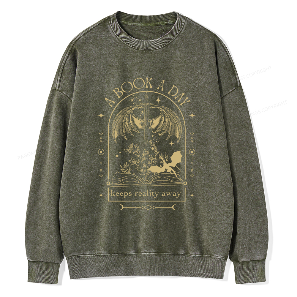 Pagewings A Book a Day Dragon Unisex Washed Sweatshirt