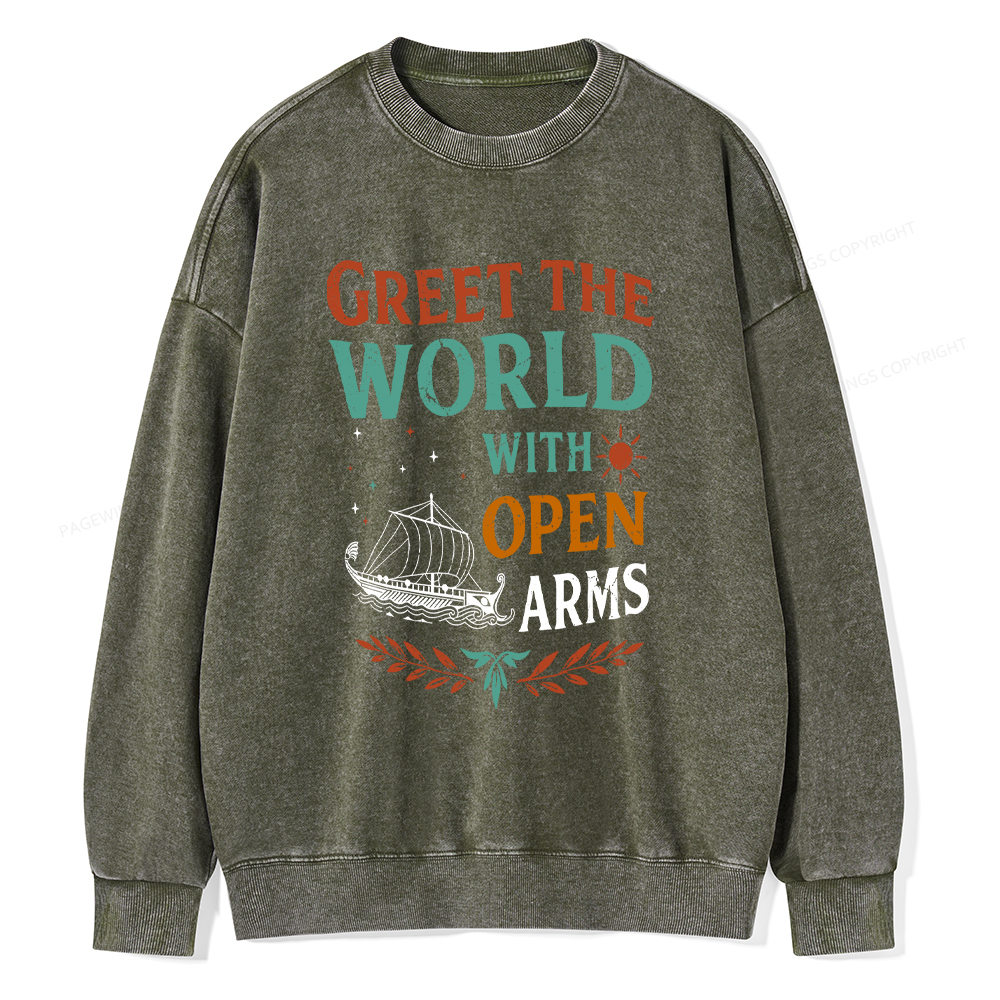 Pagewings Greet the World With Open Arms Washed Sweatshirt