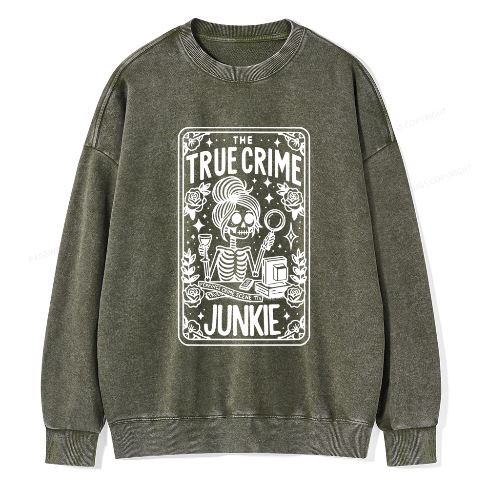 Pagewings True Crime Junkie Tarot Card Washed Sweatshirt