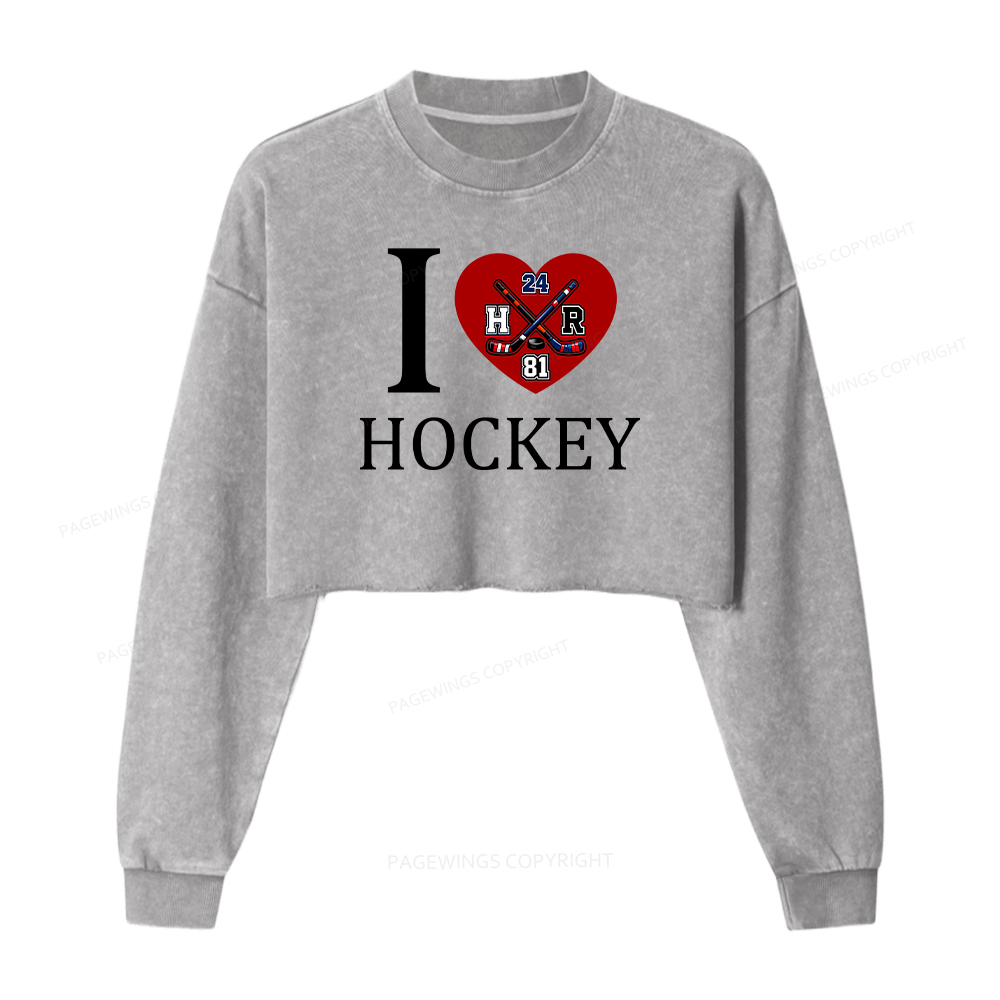 Pagewings I Heart Hockey Washed Crop Sweatshirt