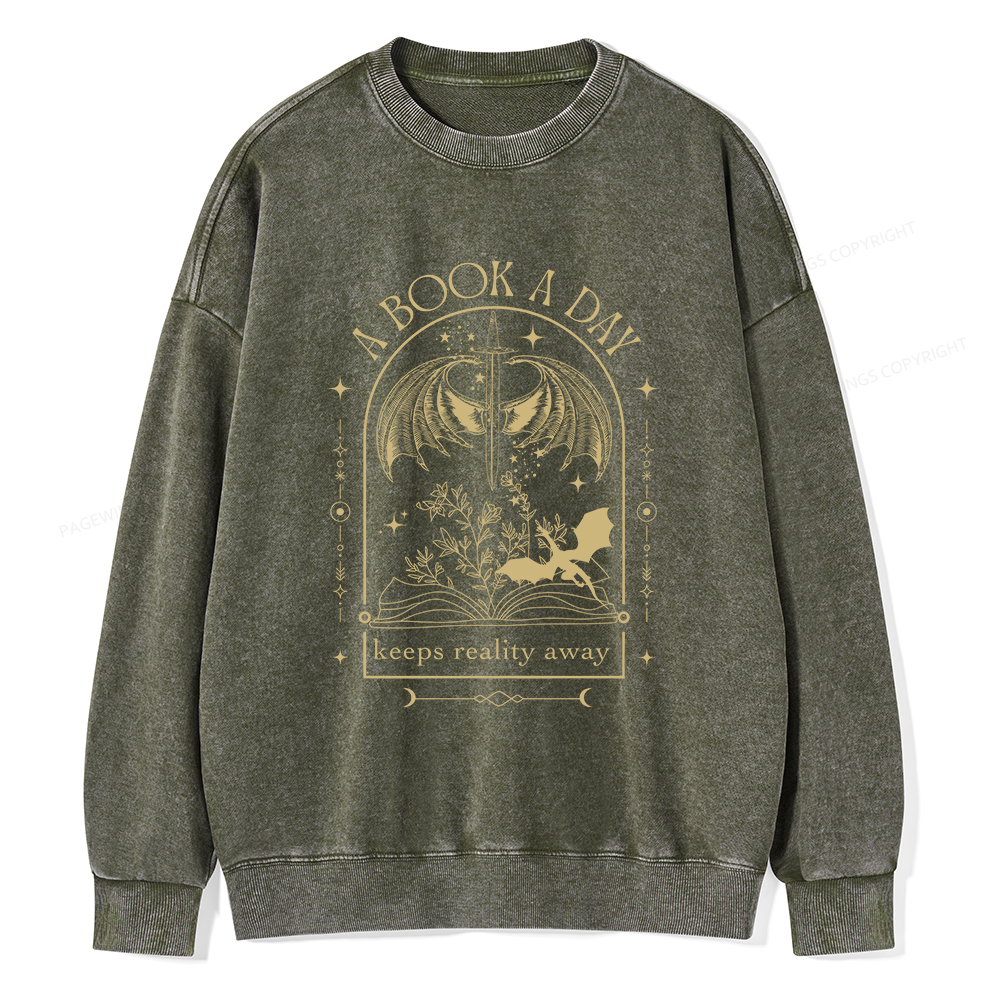 Pagewings A Book a Day Dragon Unisex Washed Sweatshirt
