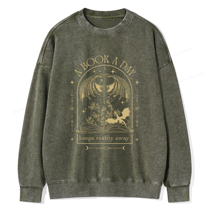 Pagewings A Book a Day Dragon Unisex Washed Sweatshirt