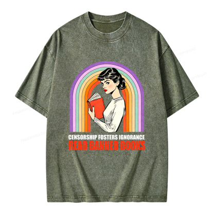 Pagewings Censorship Fosters Ignorance Read Banned Books Unisex Washed T-shirt