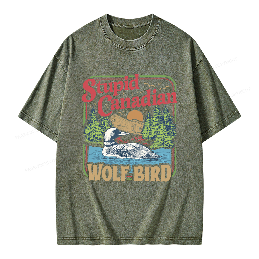 Pagewings Stupid Canadian Wolf Bird Unisex Washed T-shirt