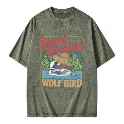 Pagewings Stupid Canadian Wolf Bird Unisex Washed T-shirt
