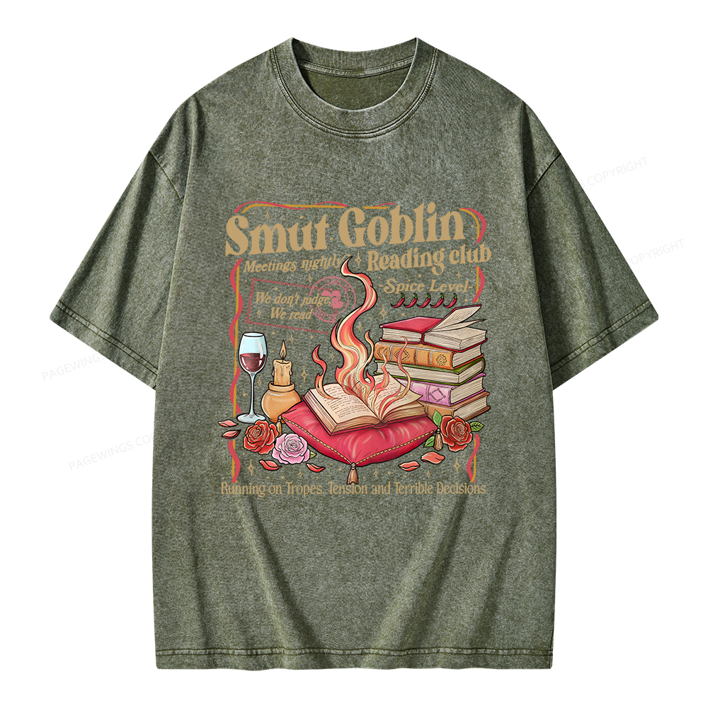 Pagewings Smut Goblin Dark Romance Bookish Unisex Washed T-shirt