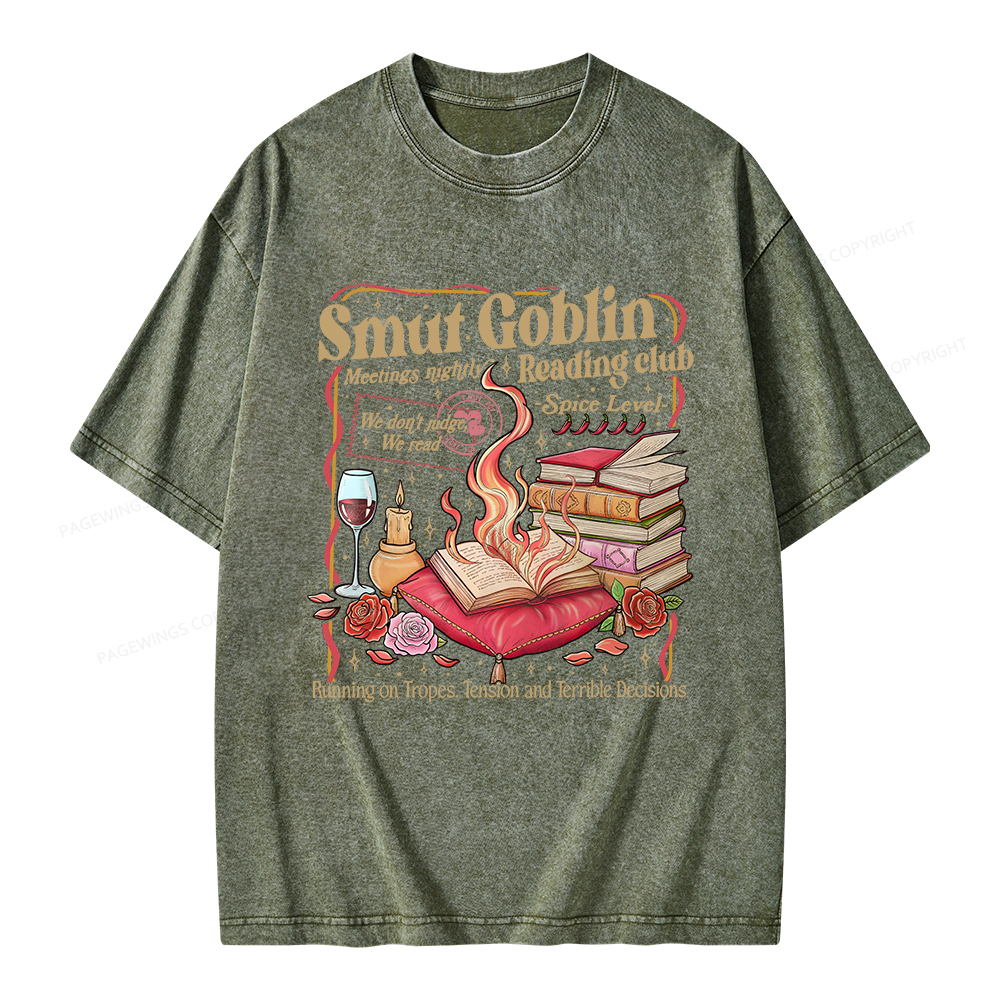 Pagewings Smut Goblin Dark Romance Bookish Unisex Washed T-shirt
