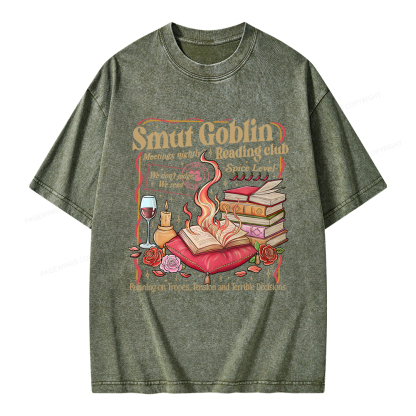 Pagewings Smut Goblin Dark Romance Bookish Unisex Washed T-shirt