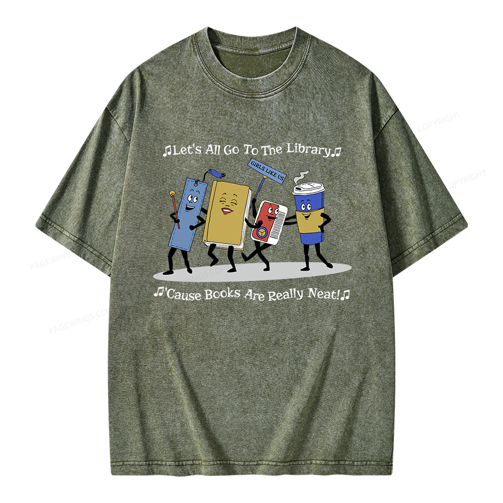 Pagewings Let's All Go To The Library Unisex Washed T-shirt