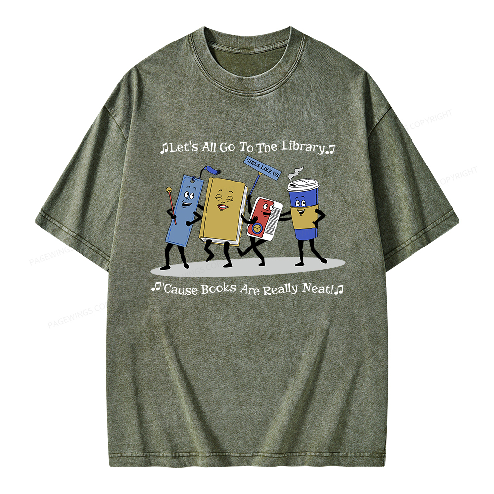 Pagewings Let's All Go To The Library Unisex Washed T-shirt