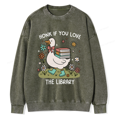 Pagewings Honk If You Love The Library Washed Sweatshirt
