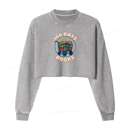 Pagewings 100 Days In The Books Washed Crop Sweatshirt