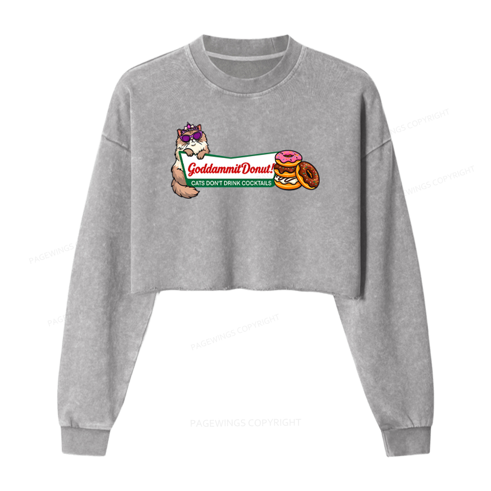 Pagewings Goddammit Donut Washed Crop Sweatshirt