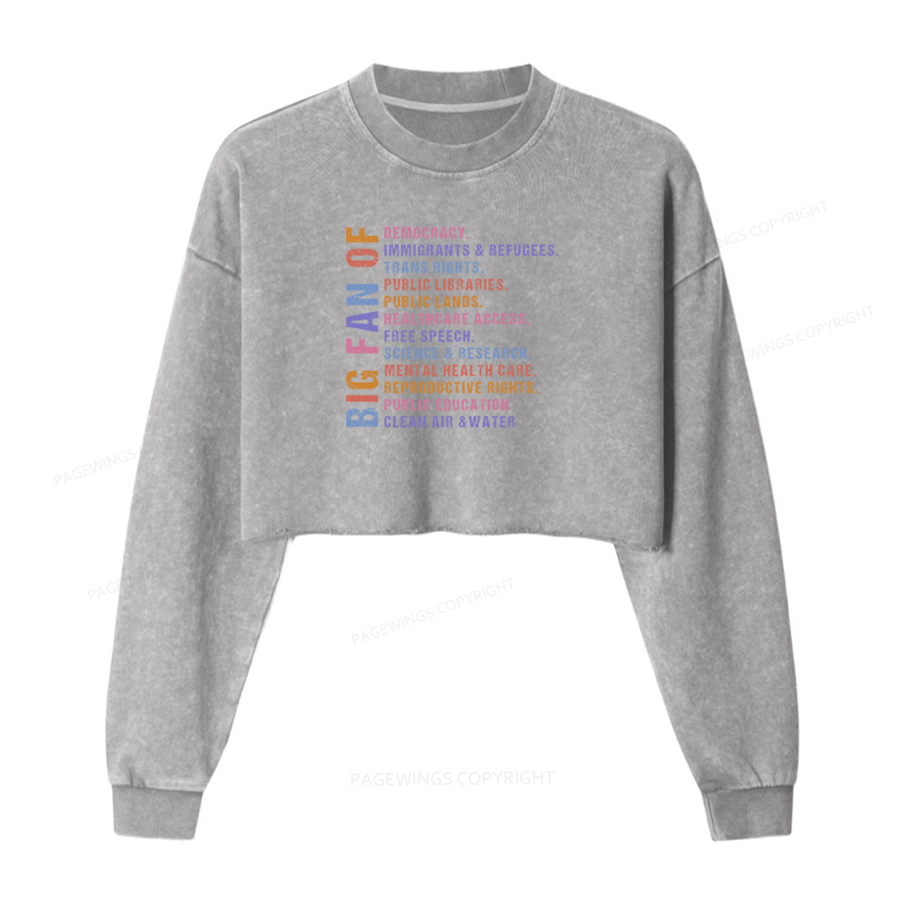 Pagewings Big Fan Of Human Rights Washed Crop Sweatshirt