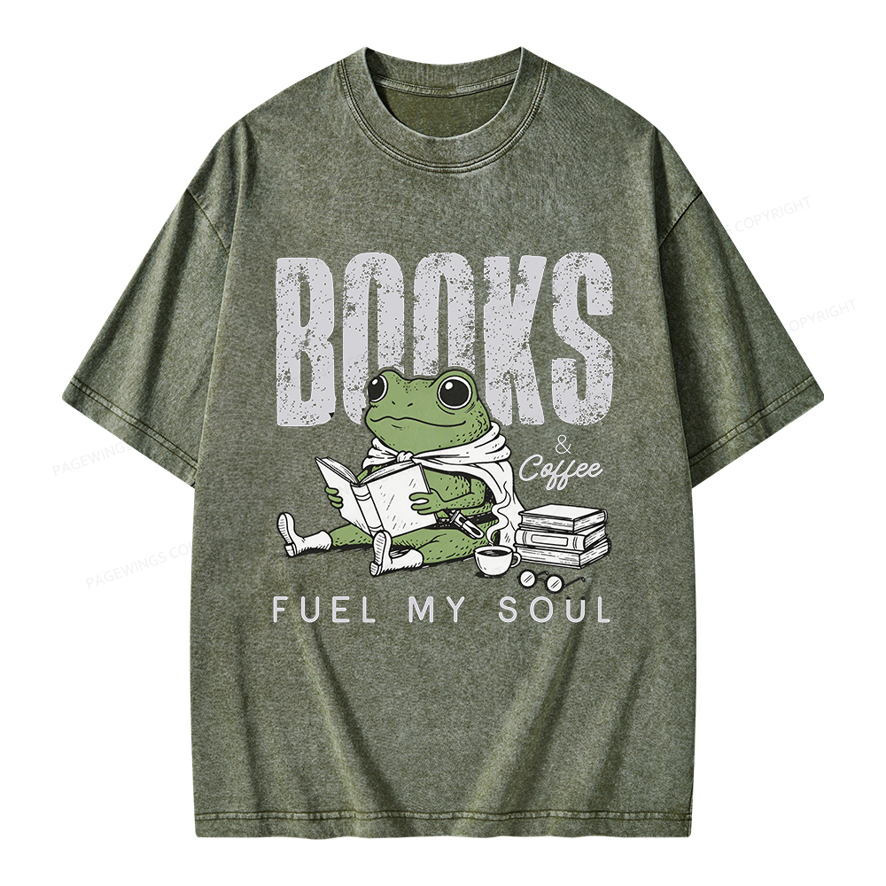 Pagewings Books And Coffee Fuel My Soul Unisex Washed T-shirt