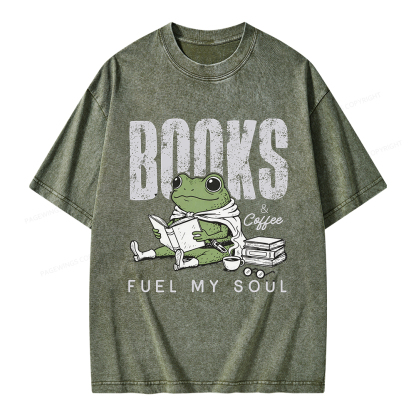 Pagewings Books And Coffee Fuel My Soul Unisex Washed T-shirt