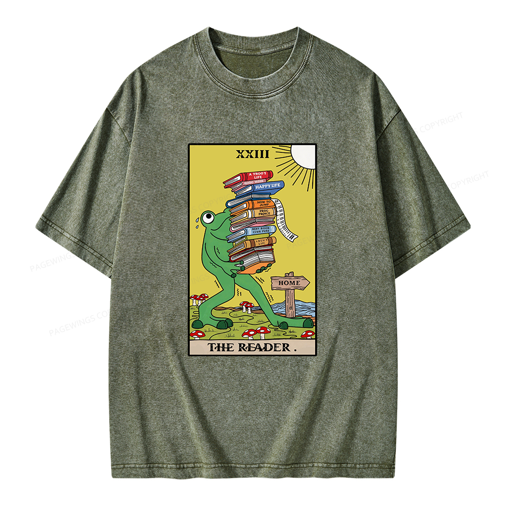 Pagewings Tarot Frog The Reader Unisex Washed T-shirt
