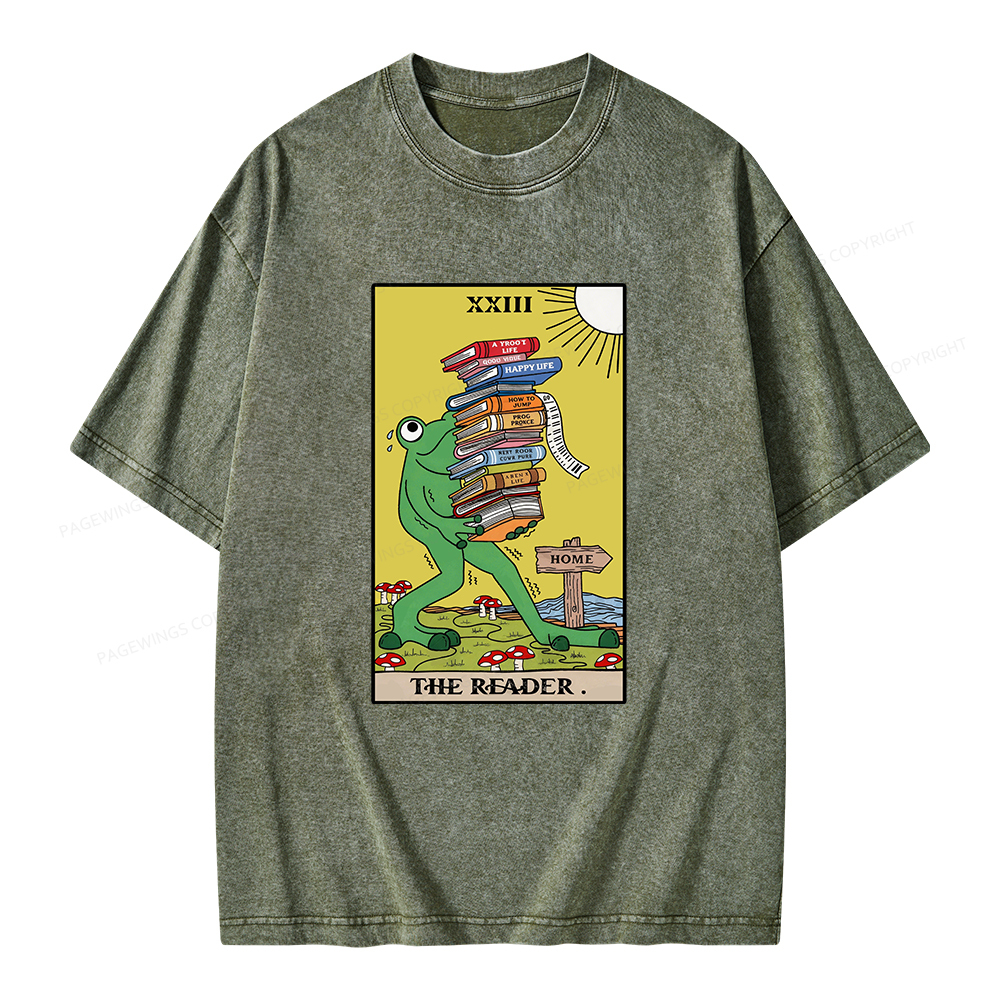 Pagewings Tarot Frog The Reader Unisex Washed T-shirt
