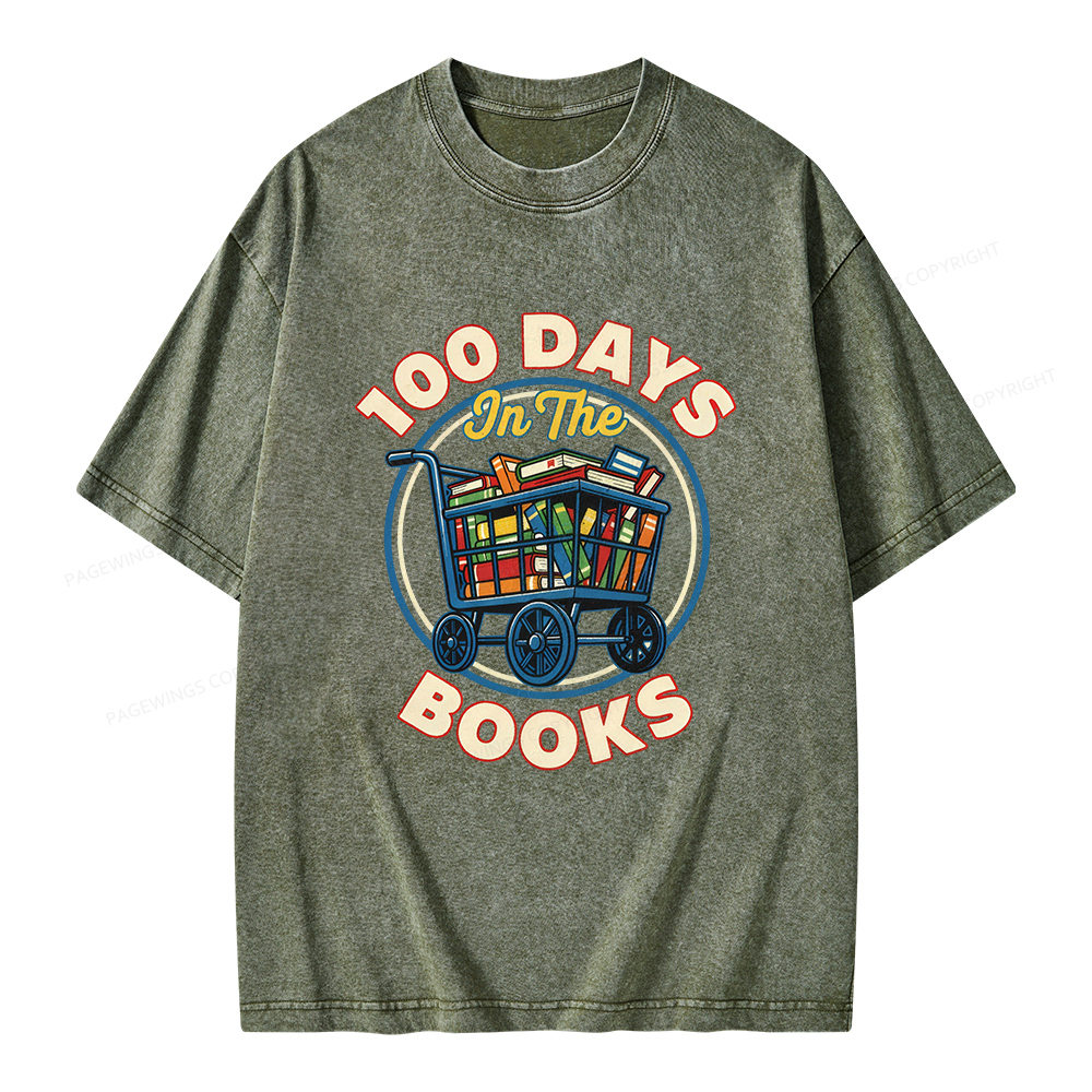 Pagewings 100 Days In The Books Unisex Washed T-shirt