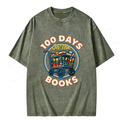Pagewings 100 Days In The Books Unisex Washed T-shirt