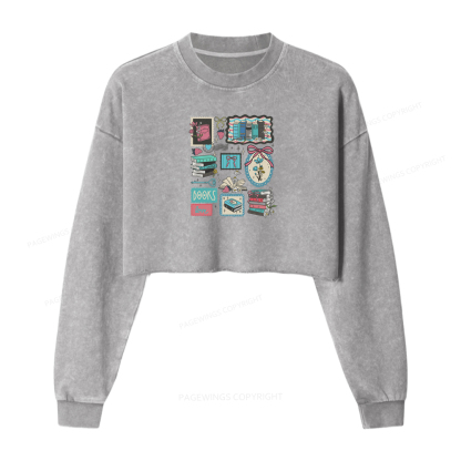 Pagewings Retro Bookish Love Washed Crop Sweatshirt