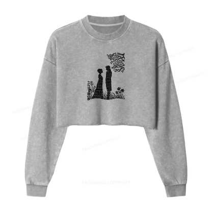 Pagewings Pride and Prejudice Book Lover Washed Crop Sweatshirt