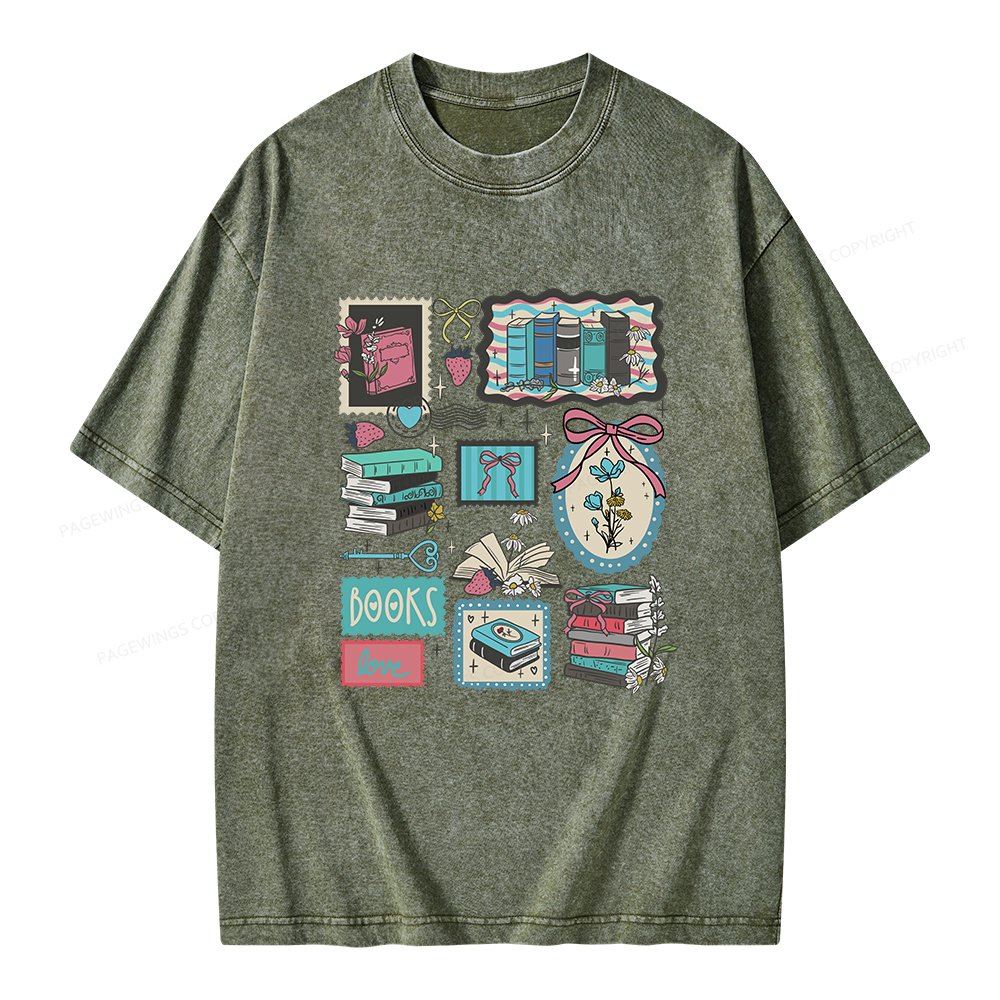 Pagewings Vintage Book Lover Unisex Washed T-shirt
