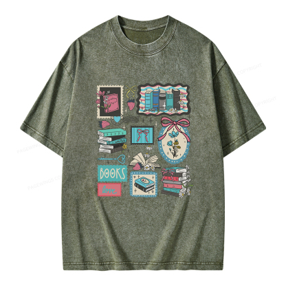 Pagewings Vintage Book Lover Unisex Washed T-shirt