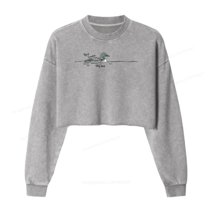 Pagewings Stupid Canadian Wolf Bird Washed Crop Sweatshirt