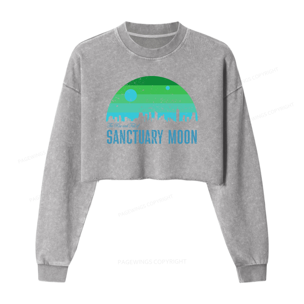Pagewings The Rise and Fall of Sanctuary Moon Washed Crop Sweatshirt