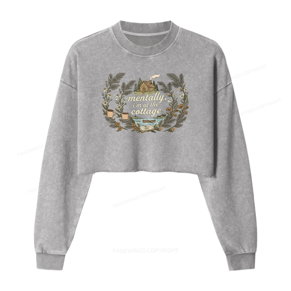 Pagewings I'm At The Cottage Washed Crop Sweatshirt