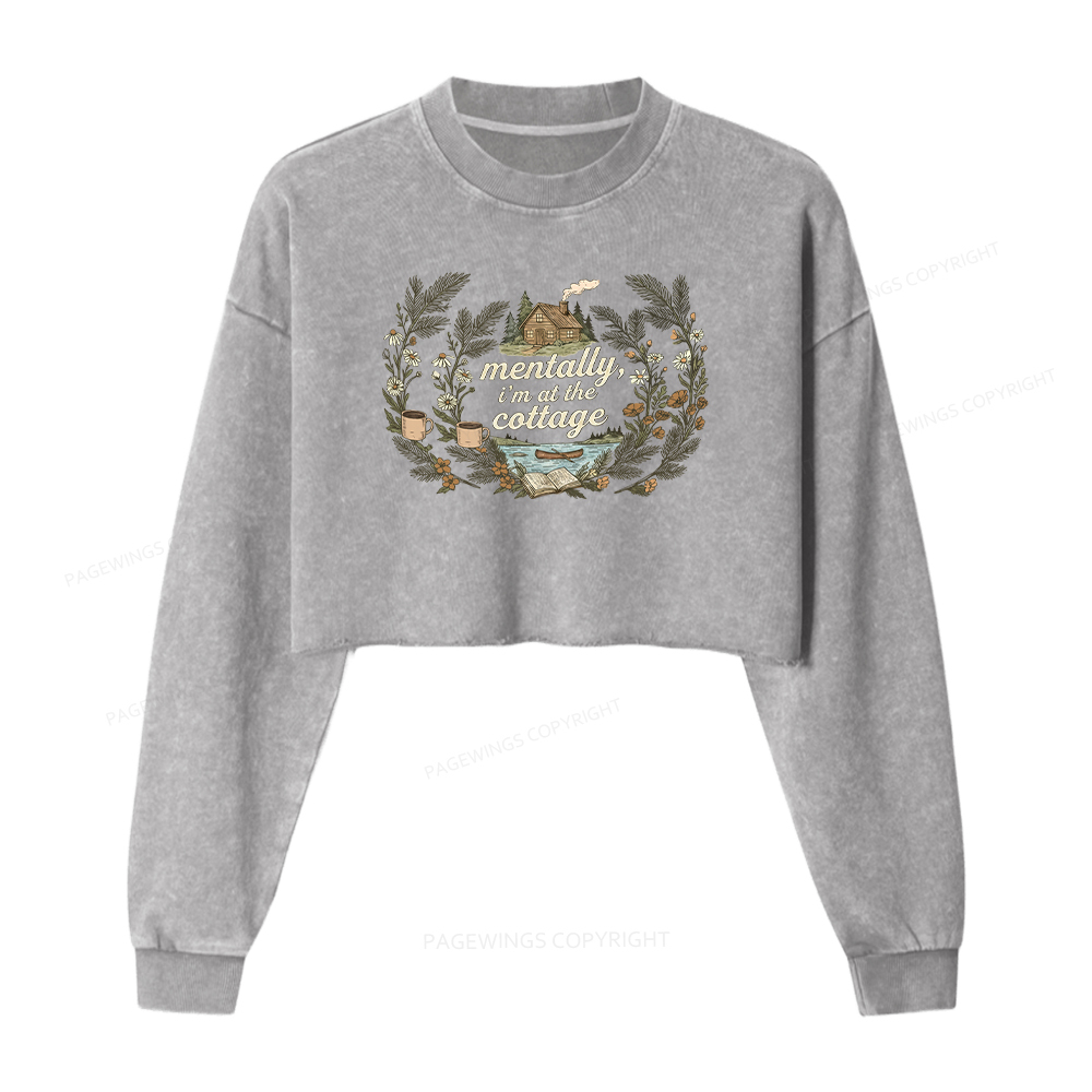 Pagewings I'm At The Cottage Washed Crop Sweatshirt