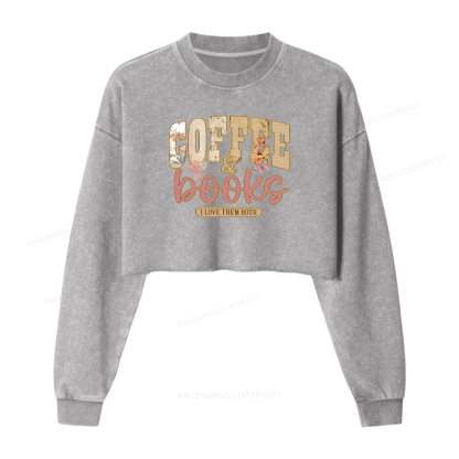 Pagewings Coffee And Books Washed Crop Sweatshirt