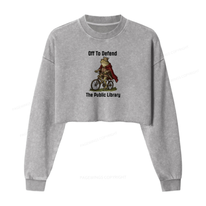 Pagewings Off To Defend The Public Library Washed Crop Sweatshirt