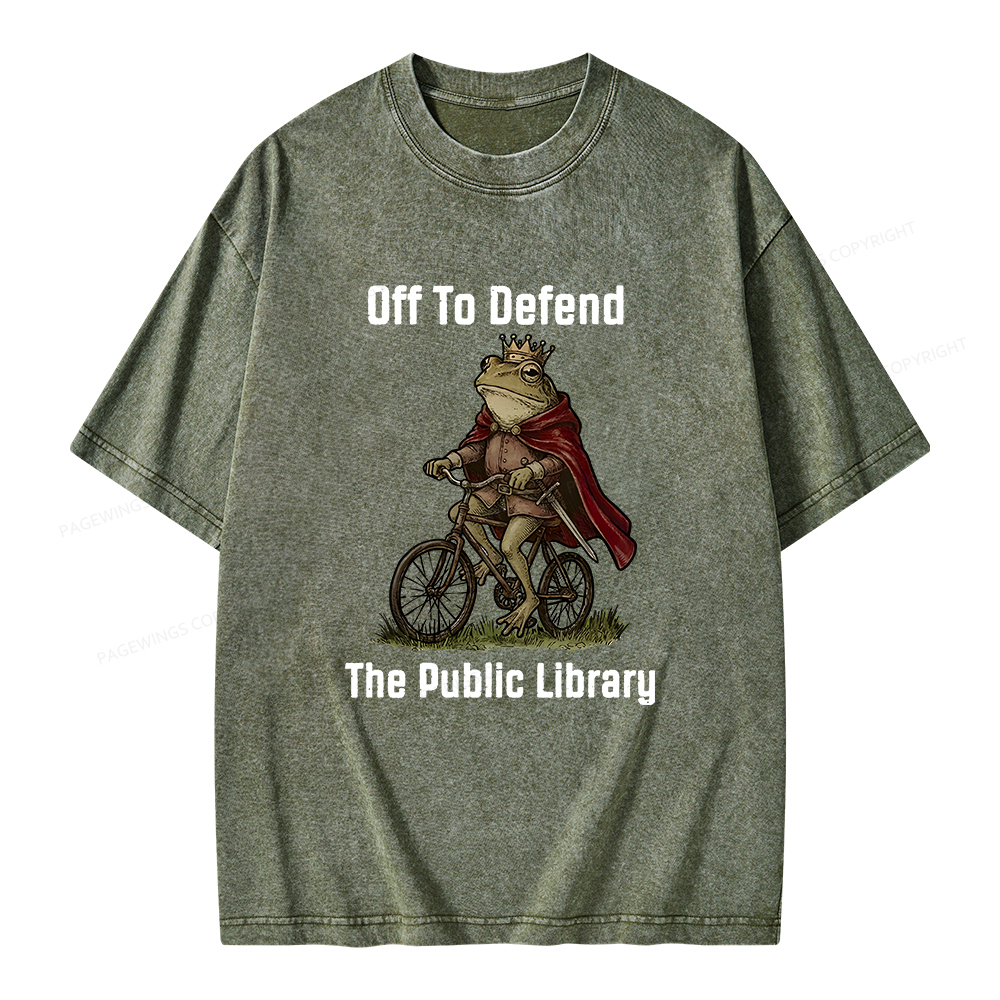 Pagewings Off To Defend The Public Library Unisex Washed T-shirt
