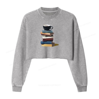 Pagewings Coffee And Books Washed Crop Sweatshirt