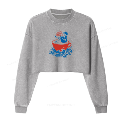 Pagewings Coffee And Books Washed Crop Sweatshirt