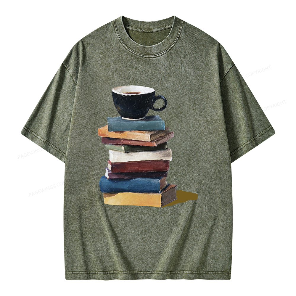 Pagewings Mini Coffee and Books Unisex Washed T-shirt